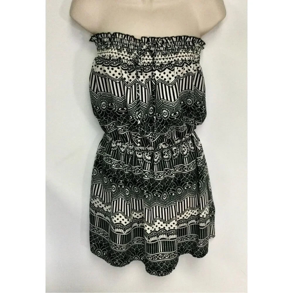 Entro Womens Black White Geometric Sleeveless Strapless‎ Mini Dress Size Large